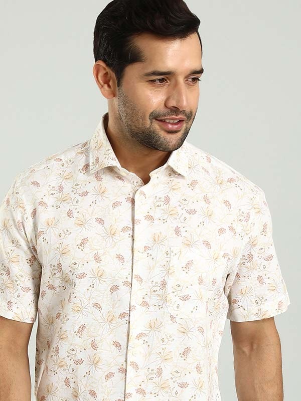 Indian Terrain Men's Slim Fit Half Sleeve All Over Print Off White Shirt